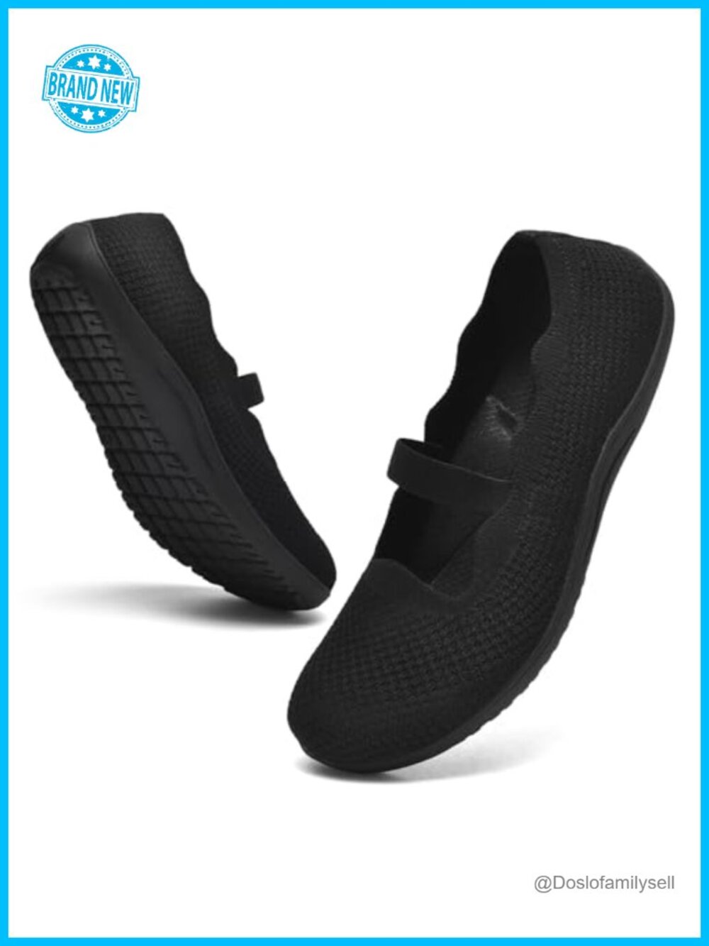 Wide Toe Box Mary Jane Flats Knit Elastic Strap Comfort Walking Shoe